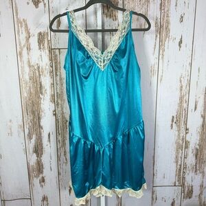 Improved Living, Teal Satin Chemise with Lace Accents. Similar to a Medium/Large